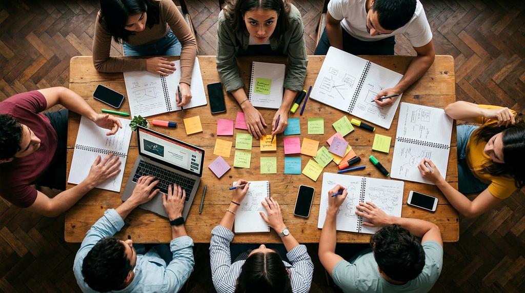 Team collaborating in modern office environment